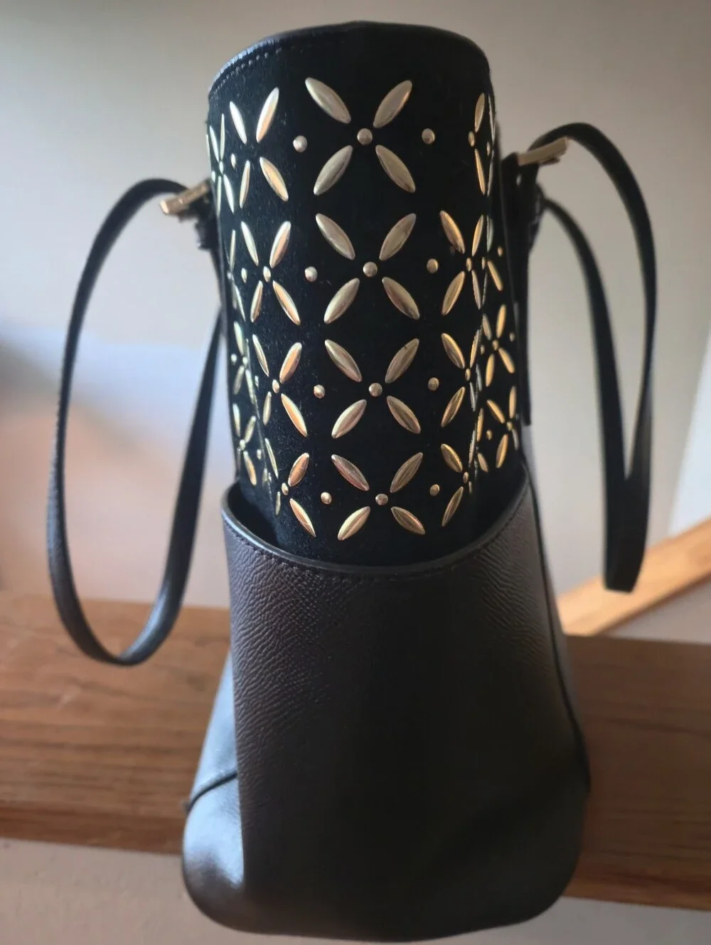 MICHAEL KORS Black Leather Tote with Gold MK Charm EUC
